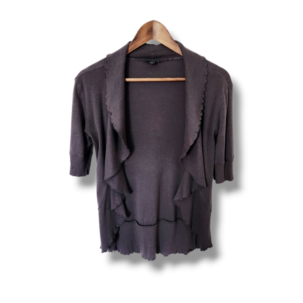 Short Sleeve Curled Hem Sexy Basic Open Cardigan by Express